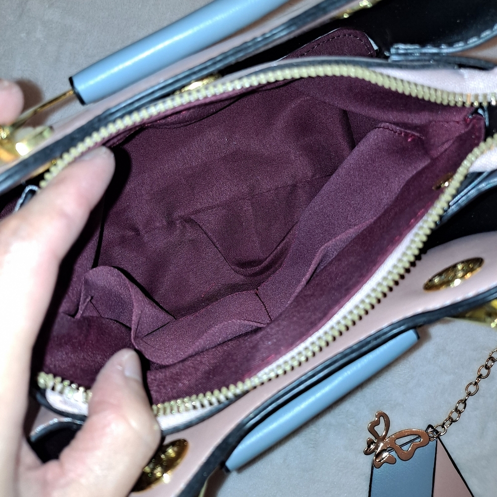 Jane Novo Pink Tan & Blue Colorblock Convertable Handbag Crossbody Bag - Picture 8 of 10